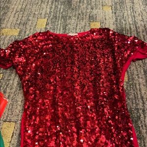 Red Sequin Cold Shoulder Tunic